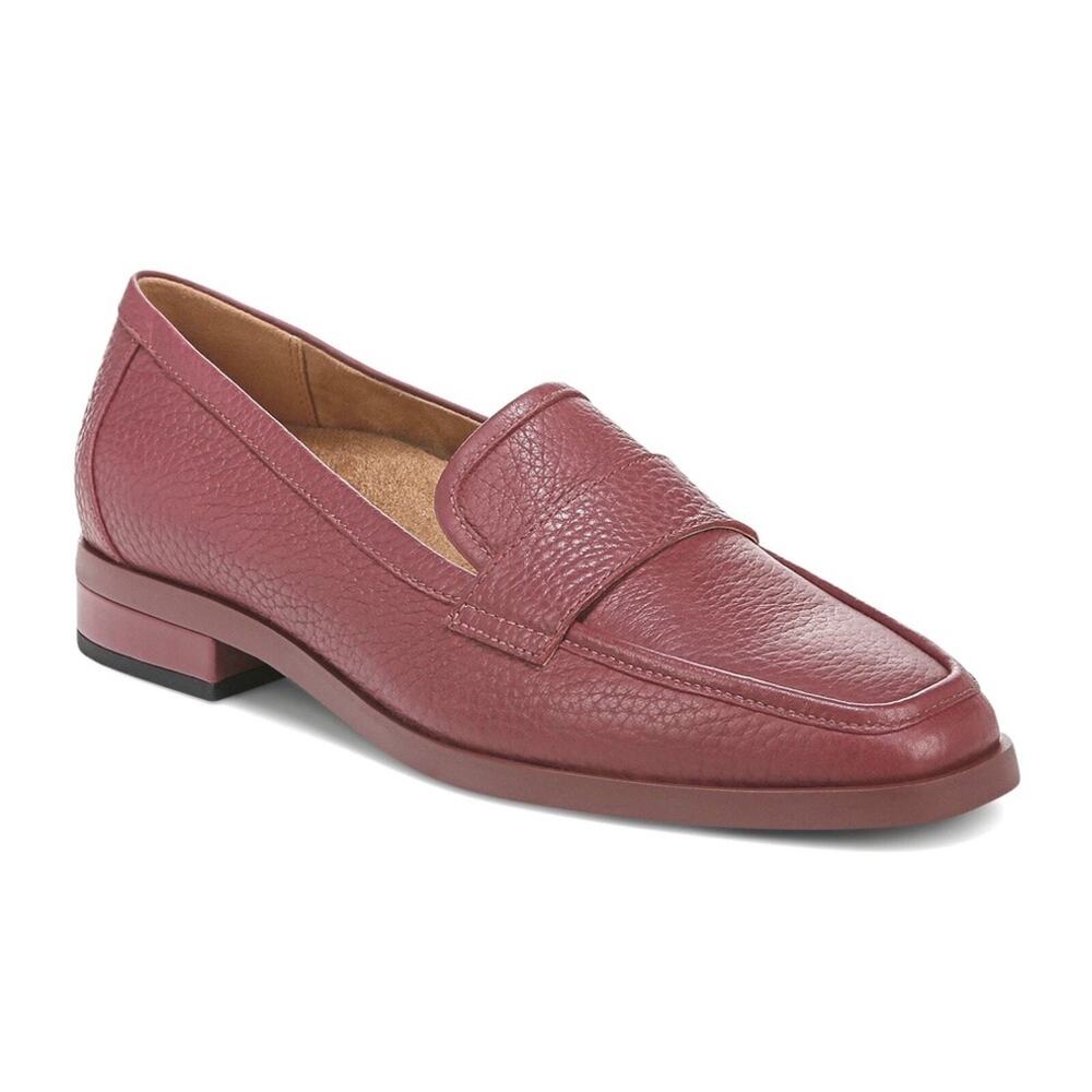 Vionic Sellah Burgundy Red Pebbled Leather Square Toe Loafer size 10‎ block heel